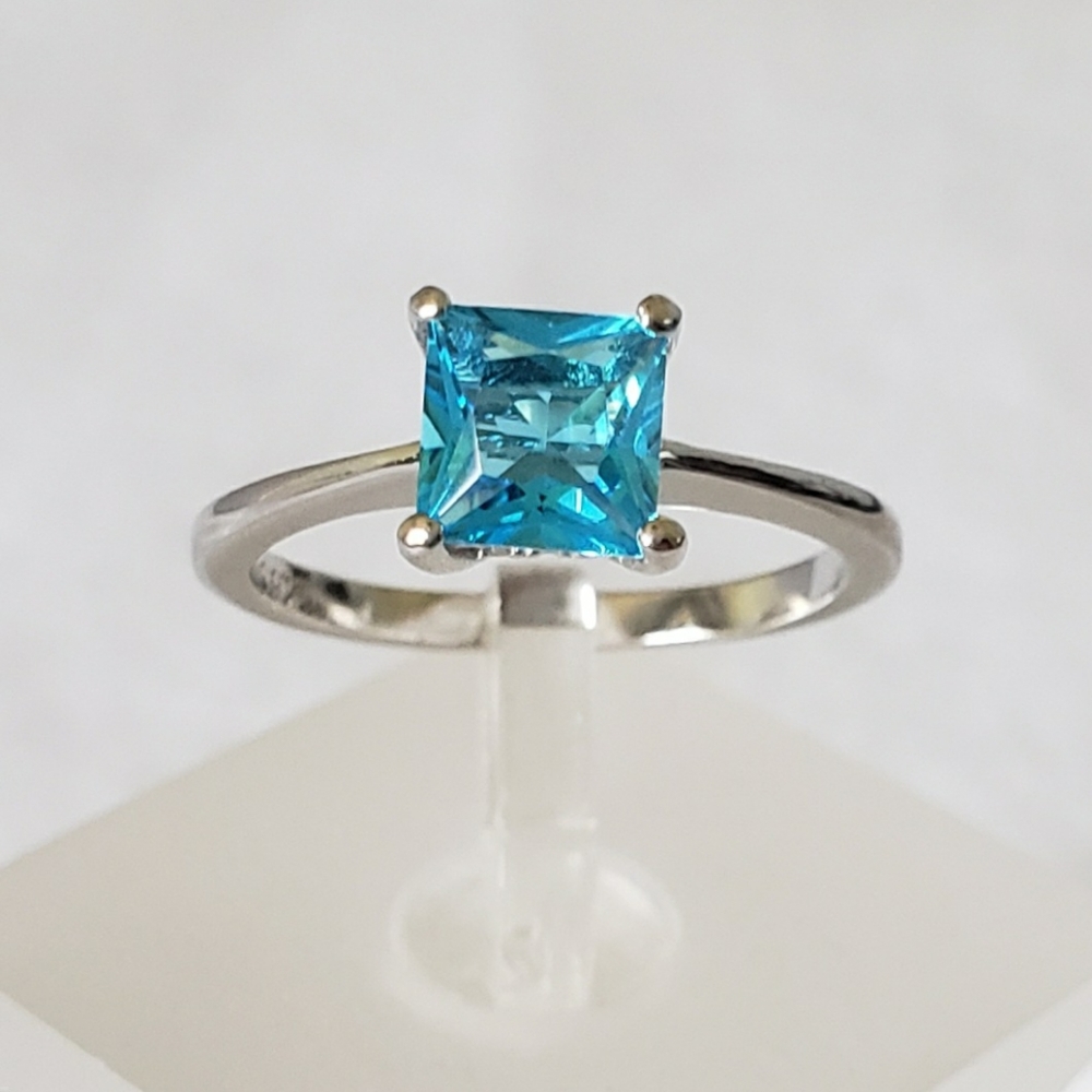Sterling Princess Cut Acqua Ring